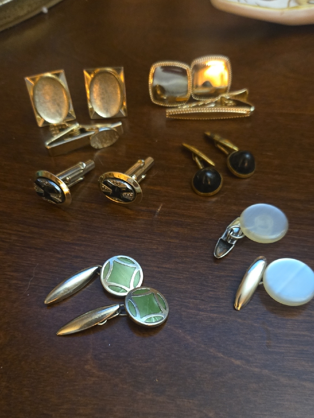 Gold-Tone Green Enamel Round Cufflinks - Men Accessories